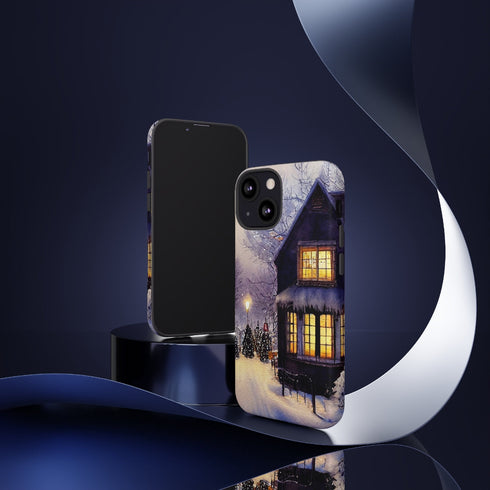 Glowing Homes in the Snow with Christmas Decorations - Impact Resistant Phone Case